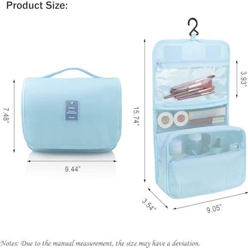 Sprqcart Hanging Toiletry Bag for Travel – Large Makeup Organizer Pouch – Professional Cosmetic Storage Case – Grooming Kit with Compartments for Toiletries, Beauty Essentials, and Accessories | Blue - Image 2
