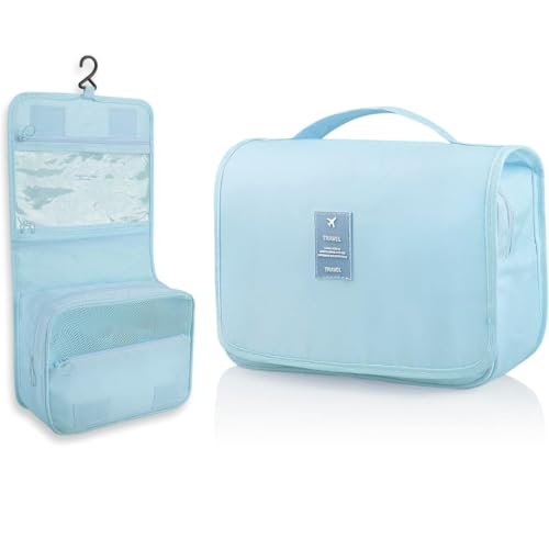 Sprqcart Hanging Toiletry Bag for Travel – Large Makeup Organizer Pouch – Professional Cosmetic Storage Case – Grooming Kit with Compartments for Toiletries, Beauty Essentials, and Accessories | Blue - Image 1