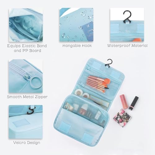 Sprqcart Hanging Toiletry Bag for Travel – Large Makeup Organizer Pouch – Professional Cosmetic Storage Case – Grooming Kit with Compartments for Toiletries, Beauty Essentials, and Accessories | Blue - Image 5