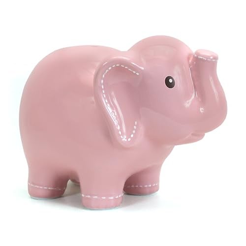 Child to Cherish Ceramic Stitched Elephant Piggy Bank, Pink - Image 1