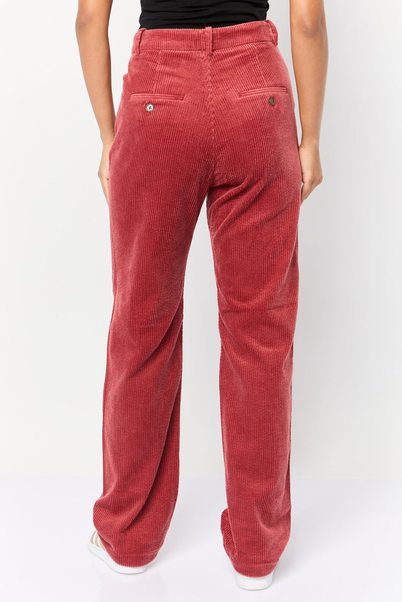 ESPRIT Women Regular Fit Textured Corduroy Pants, Rust - Image 2