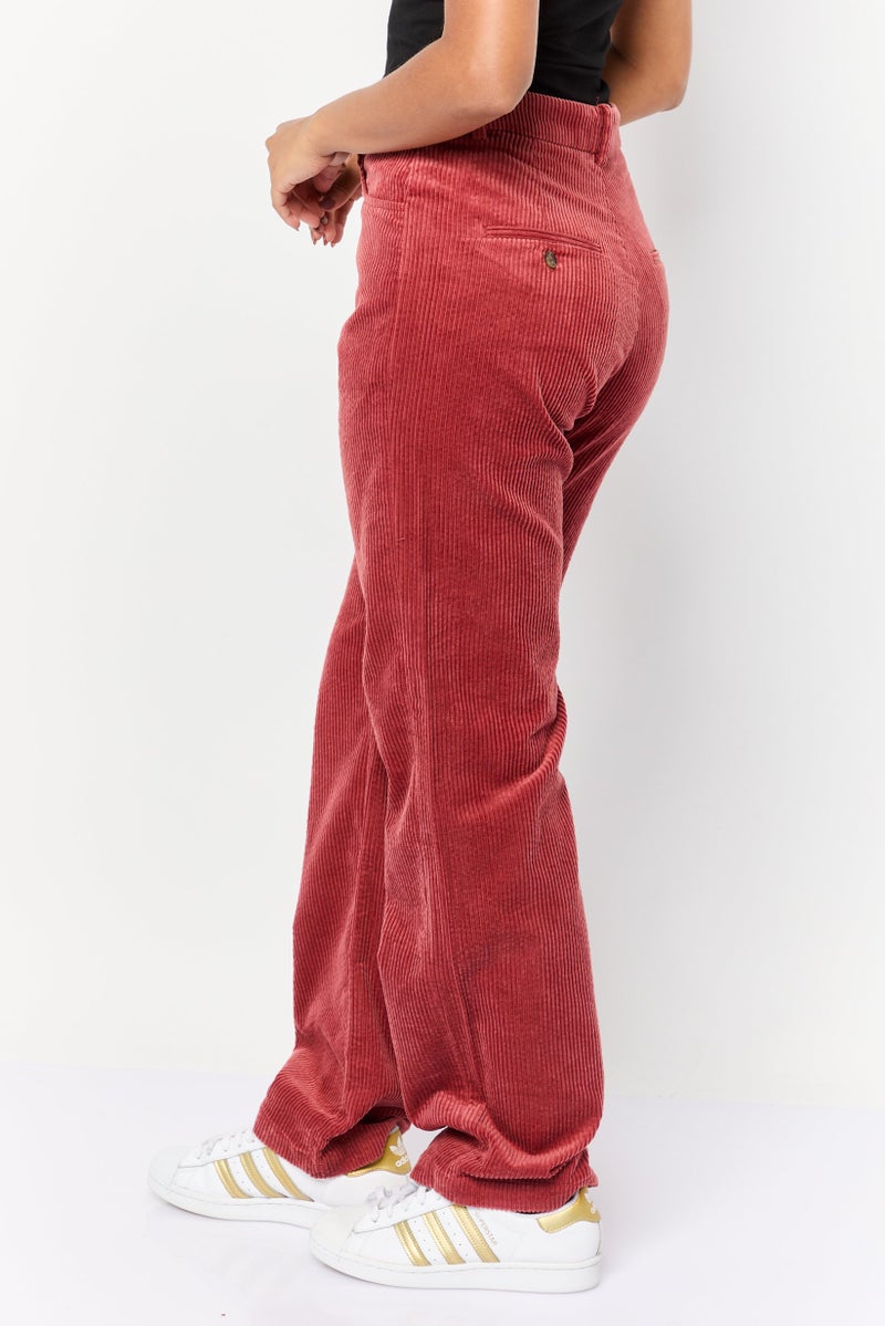 ESPRIT Women Regular Fit Textured Corduroy Pants, Rust - Image 3