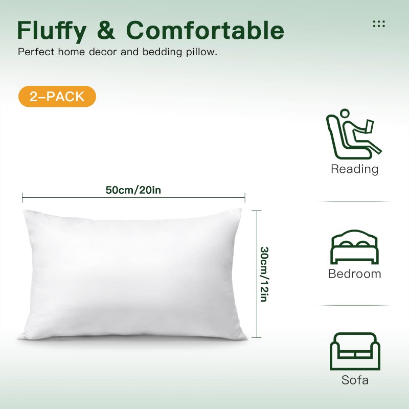 Otostar OTOSTAR Pack of 2 Throw Pillow Inserts  12 x 20 Cushion Inner Soft Fluffy Plump Stuffer Cushion Pads White Decorative Pillow Inserts  - Image 3