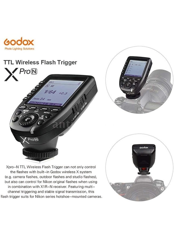 Godox - Godox XPro-N TTL Wireless Flash Trigger Transmitter Compatible for Nikon Cameras, 1/8000s HSS Trigger, Large Screen, 11 Customizable Functions, 16 Groups and 32 Channels - Image 1