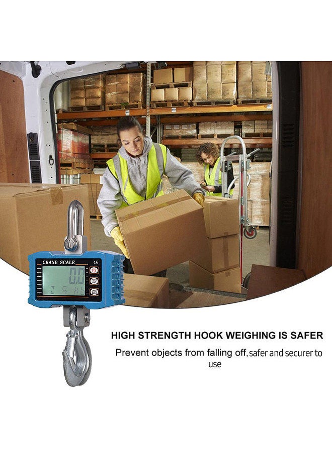 Digital Hanging Scale 1000kg/ 2204lbs Portable Heavy Duty Crane Scale LCD Backlight Industrial Hook Scales Unit Change/ Data Hold/ Tare/ Zero