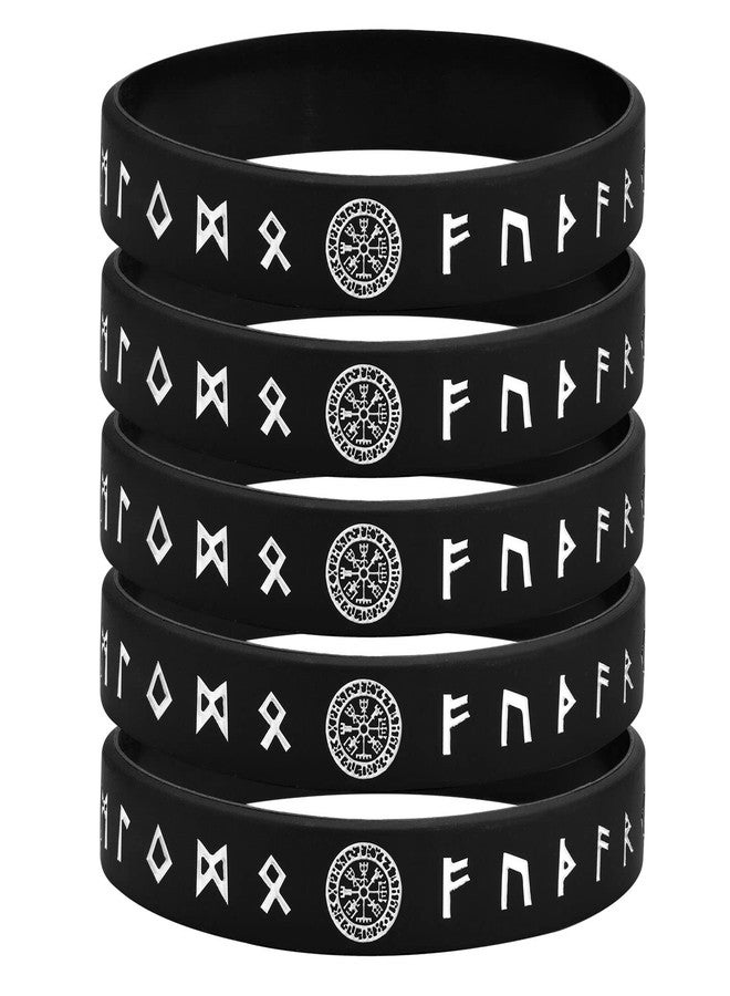 MEALGUET 5-Piece Viking Bracelet Set: Black Nordic Runes Wristband Bangle Bracelets for Men & Women, Silicone Rubber Band Comfort Fit Viking Jewelry - Image 1