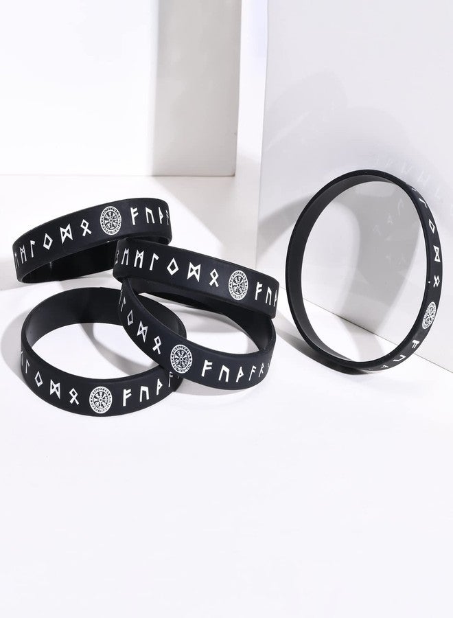MEALGUET 5-Piece Viking Bracelet Set: Black Nordic Runes Wristband Bangle Bracelets for Men & Women, Silicone Rubber Band Comfort Fit Viking Jewelry - Image 4