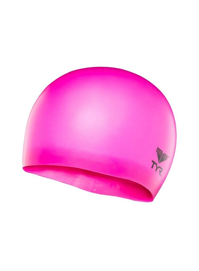 TYR Wrinkle Free Junior Silicone Swim Cap (Fluro Pink) - Image 1