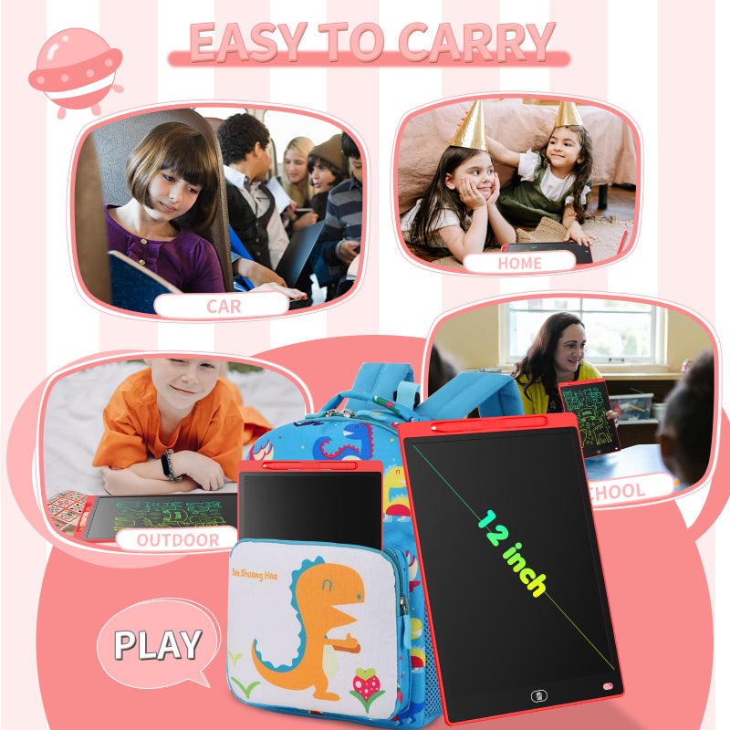 Genialba [2 Pieces] 12 Inch LCD Colorful Writing Graphic Tablet, Erasable Drawing Board, Kids Gift, Graphic Board for Games for 3 4 5 6 7 Years (Blue & Red) - Image 4