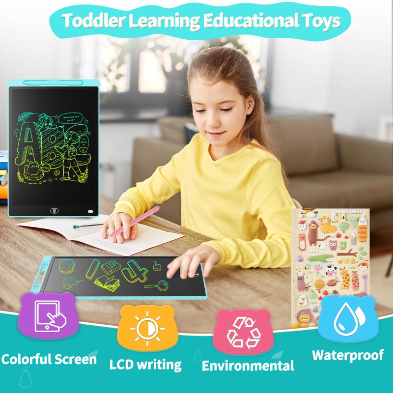 Genialba [2 Pieces] 12 Inch LCD Colorful Writing Graphic Tablet, Erasable Drawing Board, Kids Gift, Graphic Board for Games for 3 4 5 6 7 Years (Blue & Red) - Image 3
