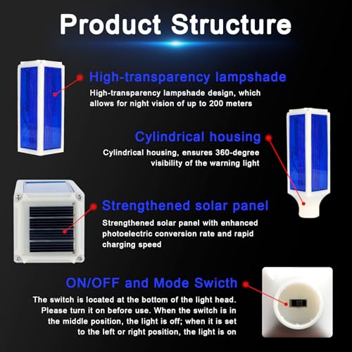 Aolyty Solar Lights Outdoor Waterproof Driveway Markers Reflective Warning Flash Light with 2 Lighting Modes LED Solar Light 4 Pack for Parking Lots Yard Sidewalk Stop Sign 30 Inches Blue - Image 3