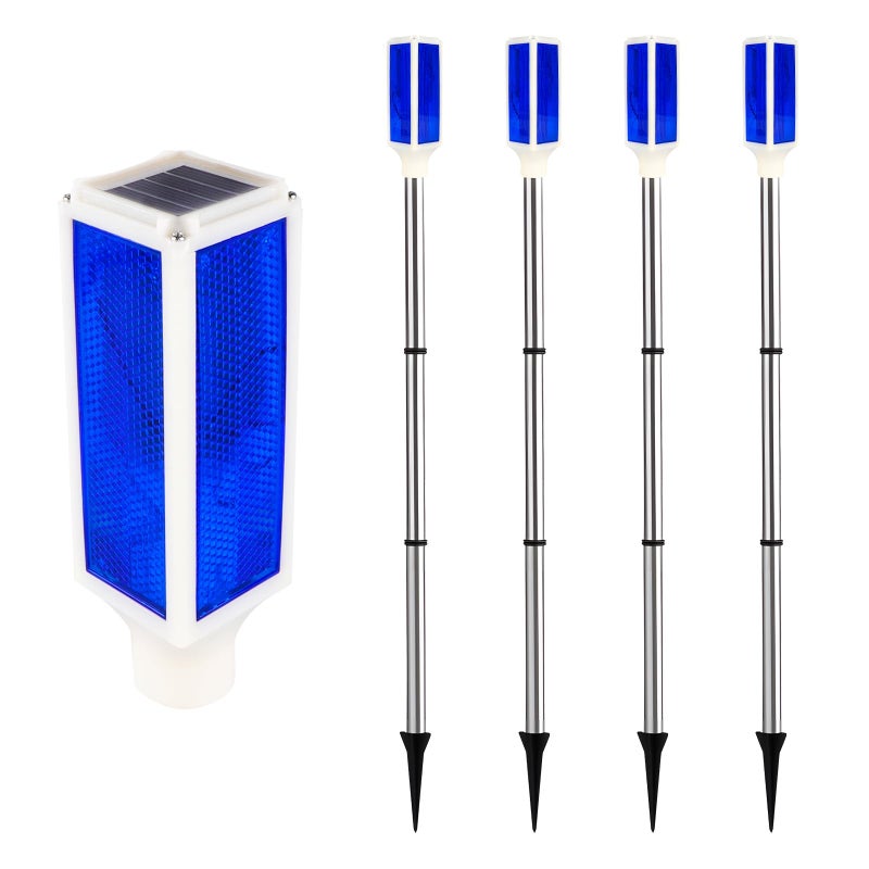 Aolyty Solar Lights Outdoor Waterproof Driveway Markers Reflective Warning Flash Light with 2 Lighting Modes LED Solar Light 4 Pack for Parking Lots Yard Sidewalk Stop Sign 30 Inches Blue - Image 2