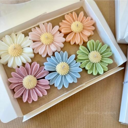 CANDLE_CABINETS Scented Daisy Candle Set of 6 – Handcrafted Floral Soy Wax Candles, Aromatherapy, Decorative Design, Eco-Friendly, Ideal for Home Decor, Weddings, or Gifts, Pastel Shades - Image 1
