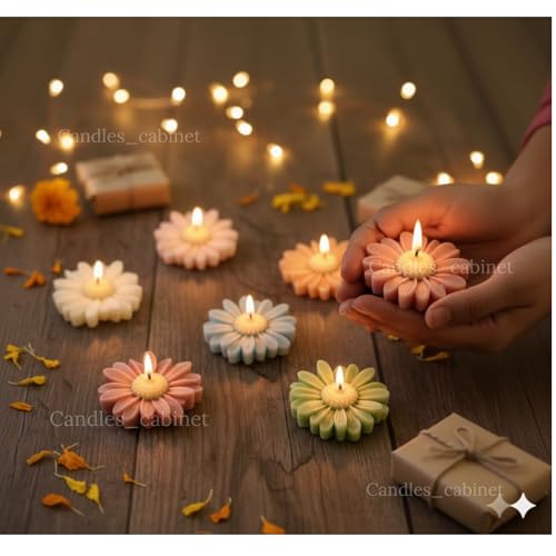 CANDLE_CABINETS Scented Daisy Candle Set of 6 – Handcrafted Floral Soy Wax Candles, Aromatherapy, Decorative Design, Eco-Friendly, Ideal for Home Decor, Weddings, or Gifts, Pastel Shades - Image 5