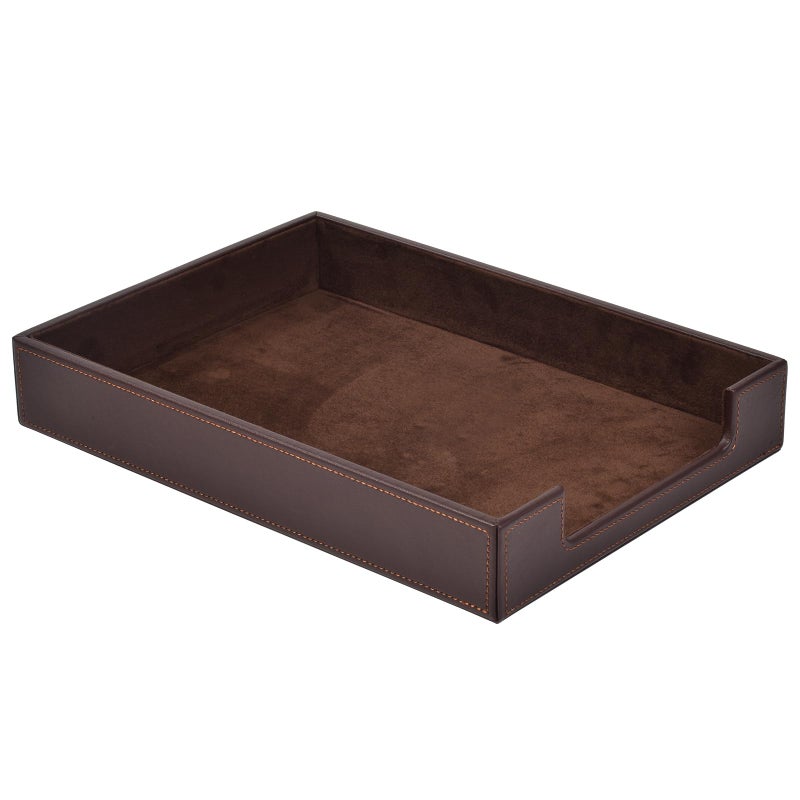 RHCSZ PU Leather Letter Tray - Load Documents Trays Front for Office Desktop Organizer - Desk Magazine, File, A4 Paper Holder - Paper Document File Holder Drak Brown (Drak Brown, A4-Tray) - Image 1