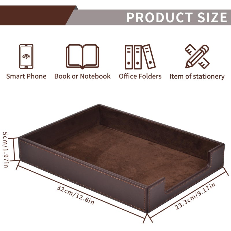RHCSZ PU Leather Letter Tray - Load Documents Trays Front for Office Desktop Organizer - Desk Magazine, File, A4 Paper Holder - Paper Document File Holder Drak Brown (Drak Brown, A4-Tray) - Image 5
