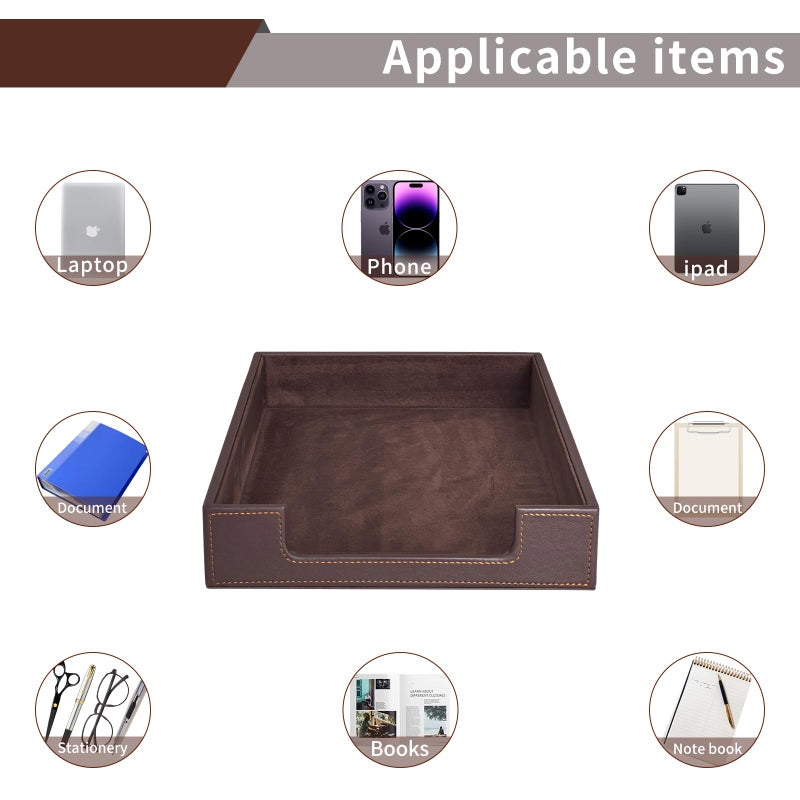 RHCSZ PU Leather Letter Tray - Load Documents Trays Front for Office Desktop Organizer - Desk Magazine, File, A4 Paper Holder - Paper Document File Holder Drak Brown (Drak Brown, A4-Tray) - Image 4