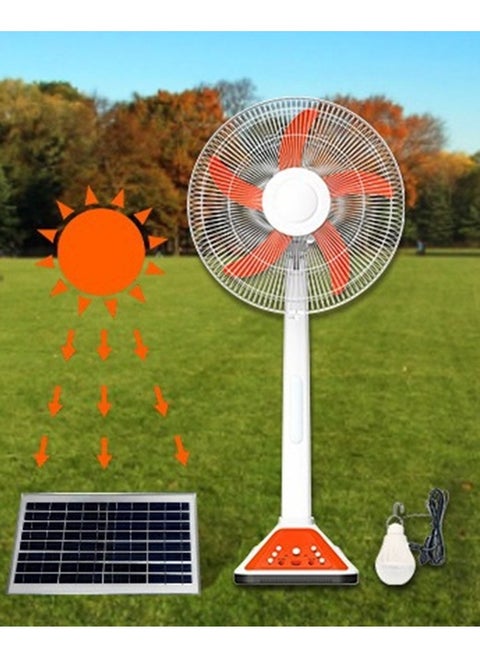 5-blade solar powered vertical fan with solar panel and 1 LED lamp equipped with a giant internal battery and a USB port for charging the phone and various devices size 99cm*43cm*25cm