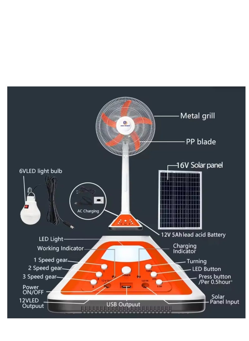 Generic - 5-blade solar powered vertical fan with solar panel and 1 LED lamp equipped with a giant internal battery and a USB port for charging the phone and various devices size 99cm*43cm*25cm - Image 1