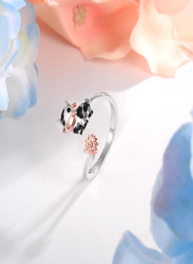 Apotie Sterling Silver Cow Adjustable Ring - CZ Cute Farm Animal Jewelry Gifts for Women - Image 2