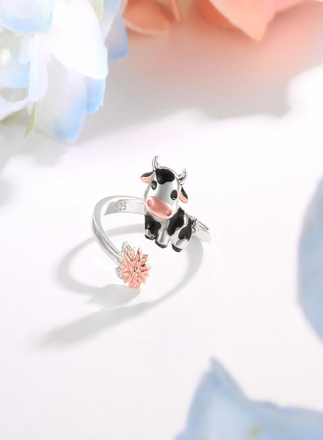 Apotie Sterling Silver Cow Adjustable Ring - CZ Cute Farm Animal Jewelry Gifts for Women - Image 3