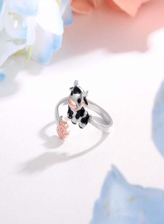 Apotie Sterling Silver Cow Adjustable Ring - CZ Cute Farm Animal Jewelry Gifts for Women - Image 4