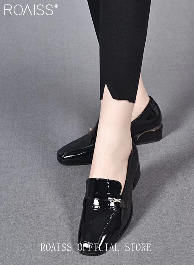roaiss Fashion Office Ladies Shoes for Women PU Leather Pumps Shoes British Style Square Toe Leather Shoes Mid Heel Chunky Heel Women's Formal Shoes Black - Image 5