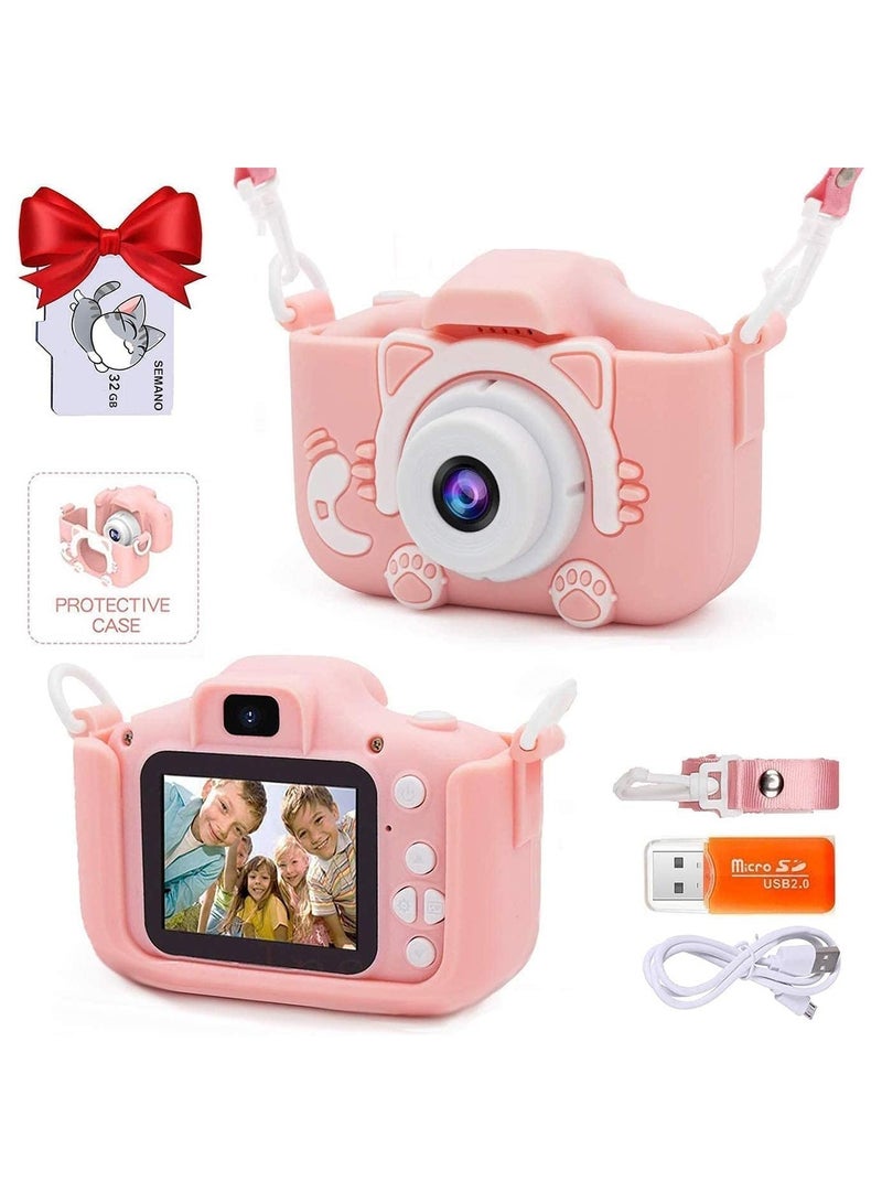 كاميرا سيلفي للأطفال، هدايا عيد الميلاد أو عيد الميلاد للفتيات من 3-9 سنوات، كاميرات فيديو رقمية بدقة 20 ميجابكسل 1080 بكسل، لعبة محمولة للفتيات من 3 إلى 9 سنوات مع بطاقة SD سعة 32 جيجابايت - وردي - Image 1