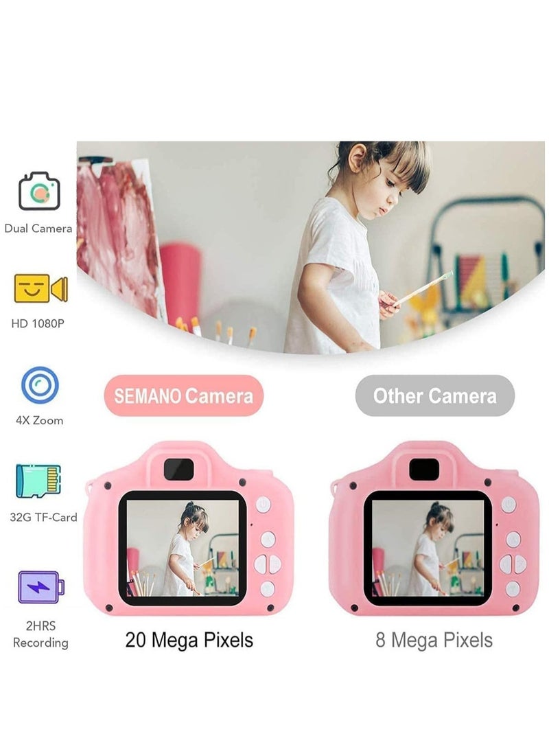كاميرا سيلفي للأطفال، هدايا عيد الميلاد أو عيد الميلاد للفتيات من 3-9 سنوات، كاميرات فيديو رقمية بدقة 20 ميجابكسل 1080 بكسل، لعبة محمولة للفتيات من 3 إلى 9 سنوات مع بطاقة SD سعة 32 جيجابايت - وردي - Image 2