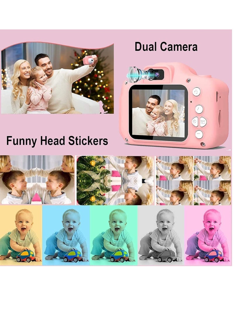 كاميرا سيلفي للأطفال، هدايا عيد الميلاد أو عيد الميلاد للفتيات من 3-9 سنوات، كاميرات فيديو رقمية بدقة 20 ميجابكسل 1080 بكسل، لعبة محمولة للفتيات من 3 إلى 9 سنوات مع بطاقة SD سعة 32 جيجابايت - وردي - Image 3
