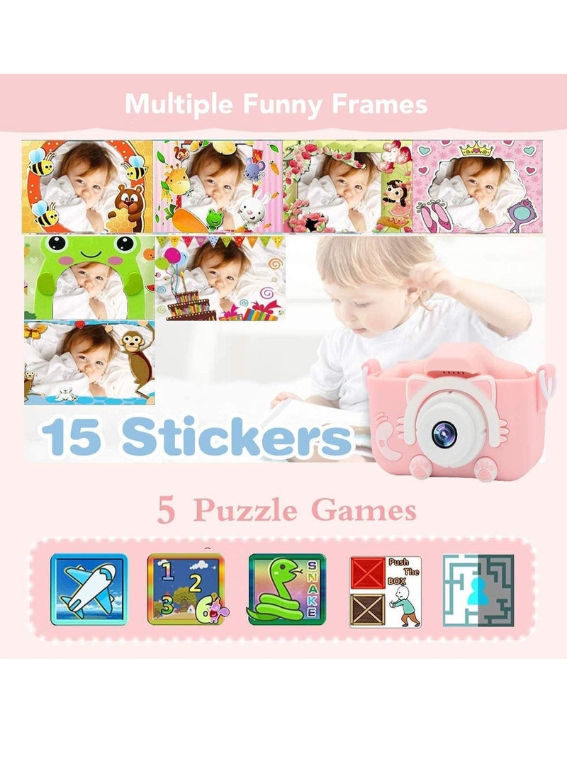 كاميرا سيلفي للأطفال، هدايا عيد الميلاد أو عيد الميلاد للفتيات من 3-9 سنوات، كاميرات فيديو رقمية بدقة 20 ميجابكسل 1080 بكسل، لعبة محمولة للفتيات من 3 إلى 9 سنوات مع بطاقة SD سعة 32 جيجابايت - وردي - Image 5