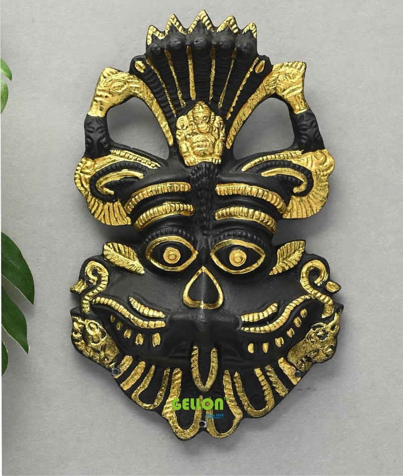 Gellon Kirtimukh In Matte Black Finish With Golden Latkan For Home Door In Metal, Kirtimukha Wall Hanging For Home Decor, Nazar Battu For Door Entrance (Kirtimukha Without Latkan) - Image 1
