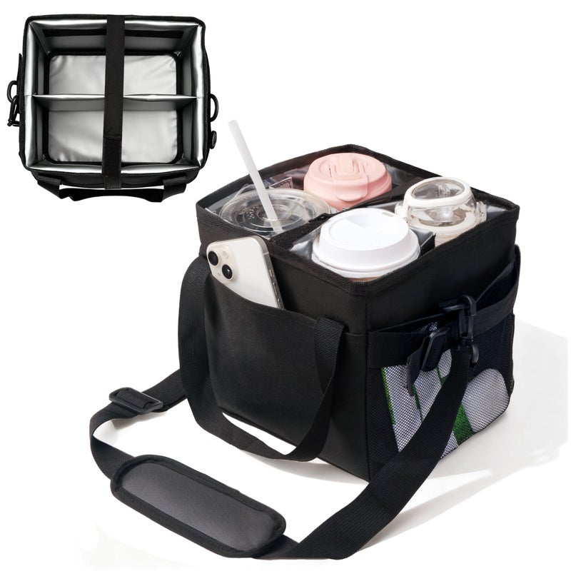 Bottle Pouch Reusable Drink Carrier With Handle4 Cup Water Bottle Holder With Strap Adjustable DividersUpgraded Portable Foldable Water Bottle Bag With Dual Elastic Straps LeakProofCoffee Cup Holder - Image 2