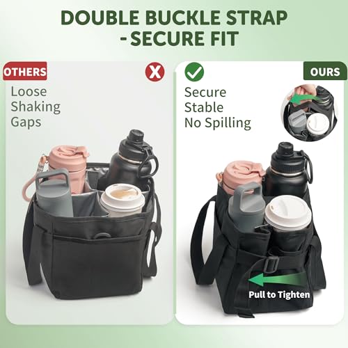 Bottle Pouch Reusable Drink Carrier With Handle4 Cup Water Bottle Holder With Strap Adjustable DividersUpgraded Portable Foldable Water Bottle Bag With Dual Elastic Straps LeakProofCoffee Cup Holder - Image 3