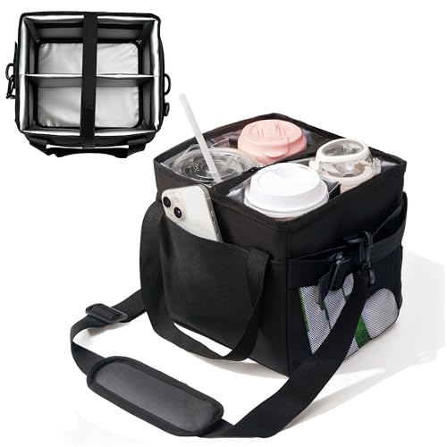 Bottle Pouch Reusable Drink Carrier With Handle4 Cup Water Bottle Holder With Strap Adjustable DividersUpgraded Portable Foldable Water Bottle Bag With Dual Elastic Straps LeakProofCoffee Cup Holder - Image 1