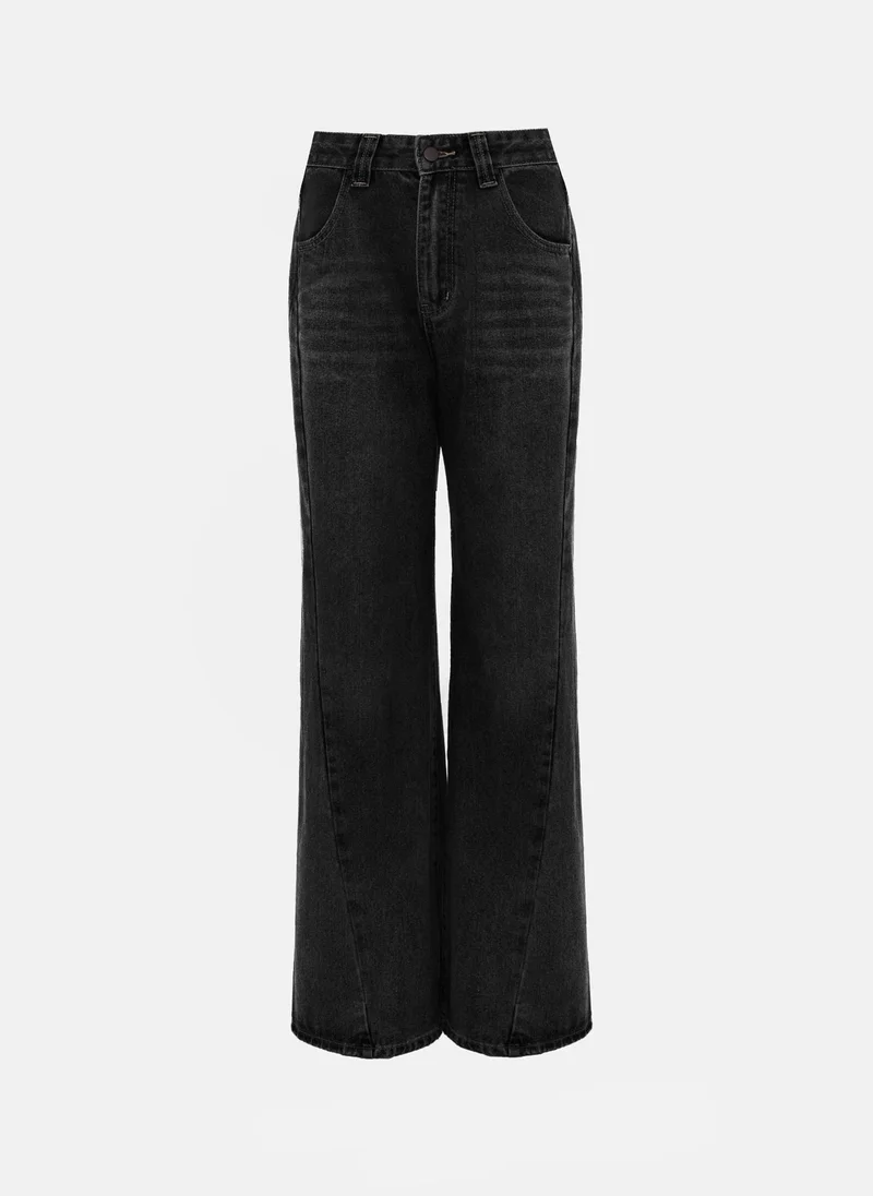 ليتشي جينز واسع مع طبقات قطرية