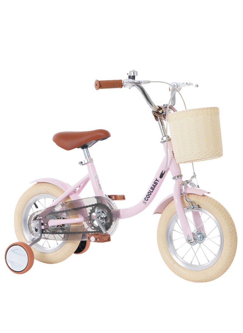Cool Baby COOLBABY Princess children's bicycles are suitable for children aged 2-5. Children's bicycles with adjustable height with storage baskets and auxiliary wheels are the best gifts for children.Pink  - Image 1