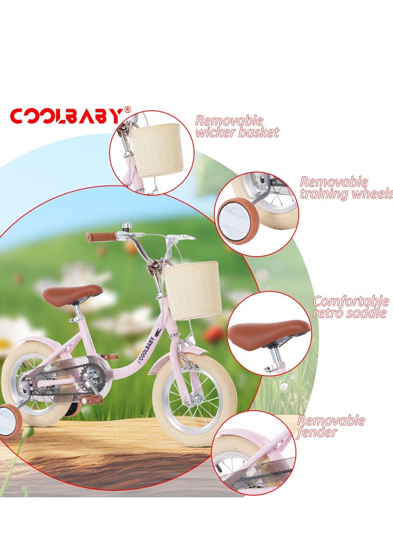 Cool Baby COOLBABY Princess children's bicycles are suitable for children aged 2-5. Children's bicycles with adjustable height with storage baskets and auxiliary wheels are the best gifts for children.Pink  - Image 2