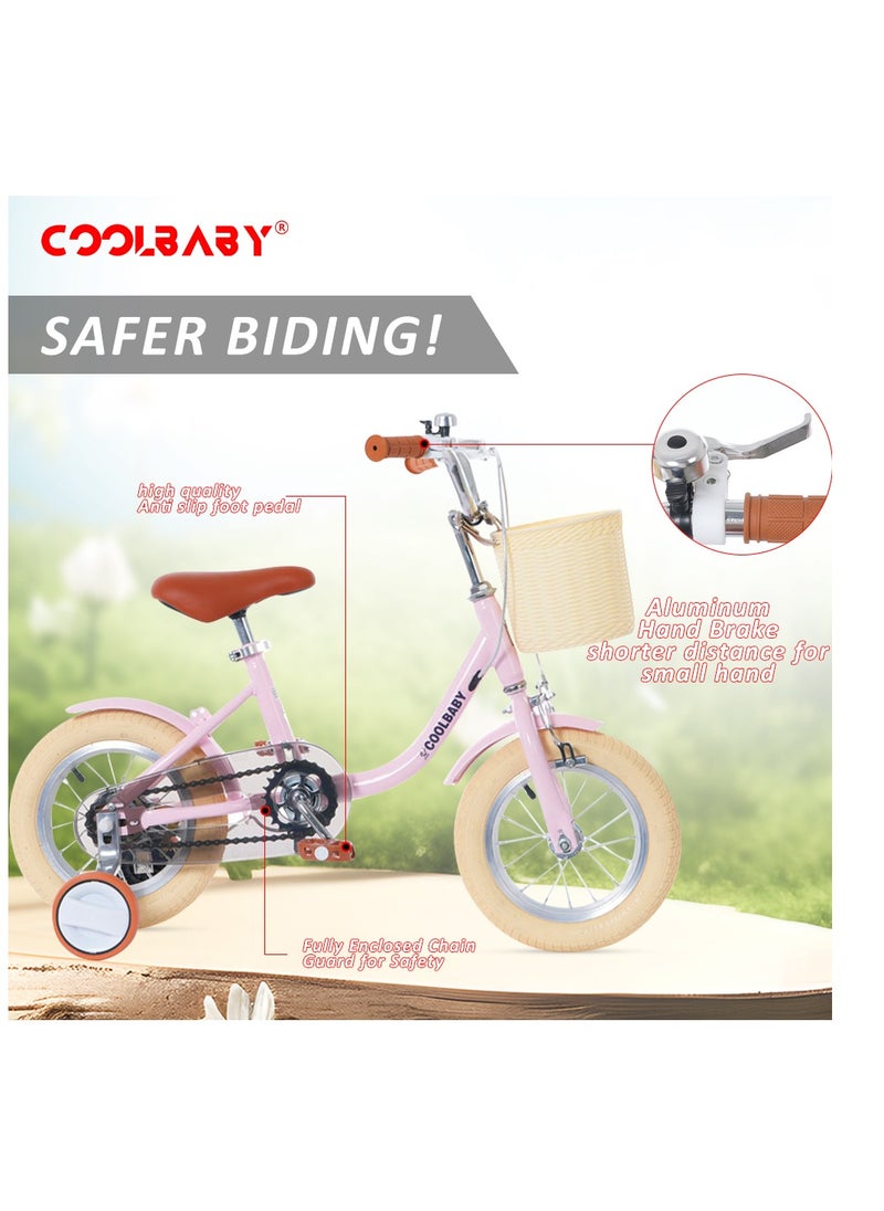 Cool Baby COOLBABY Princess children's bicycles are suitable for children aged 2-5. Children's bicycles with adjustable height with storage baskets and auxiliary wheels are the best gifts for children.Pink  - Image 3