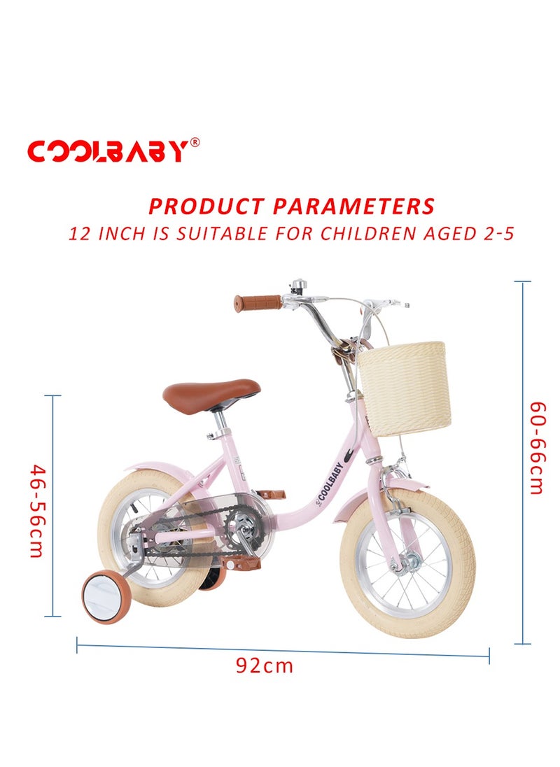 Cool Baby COOLBABY Princess children's bicycles are suitable for children aged 2-5. Children's bicycles with adjustable height with storage baskets and auxiliary wheels are the best gifts for children.Pink  - Image 5