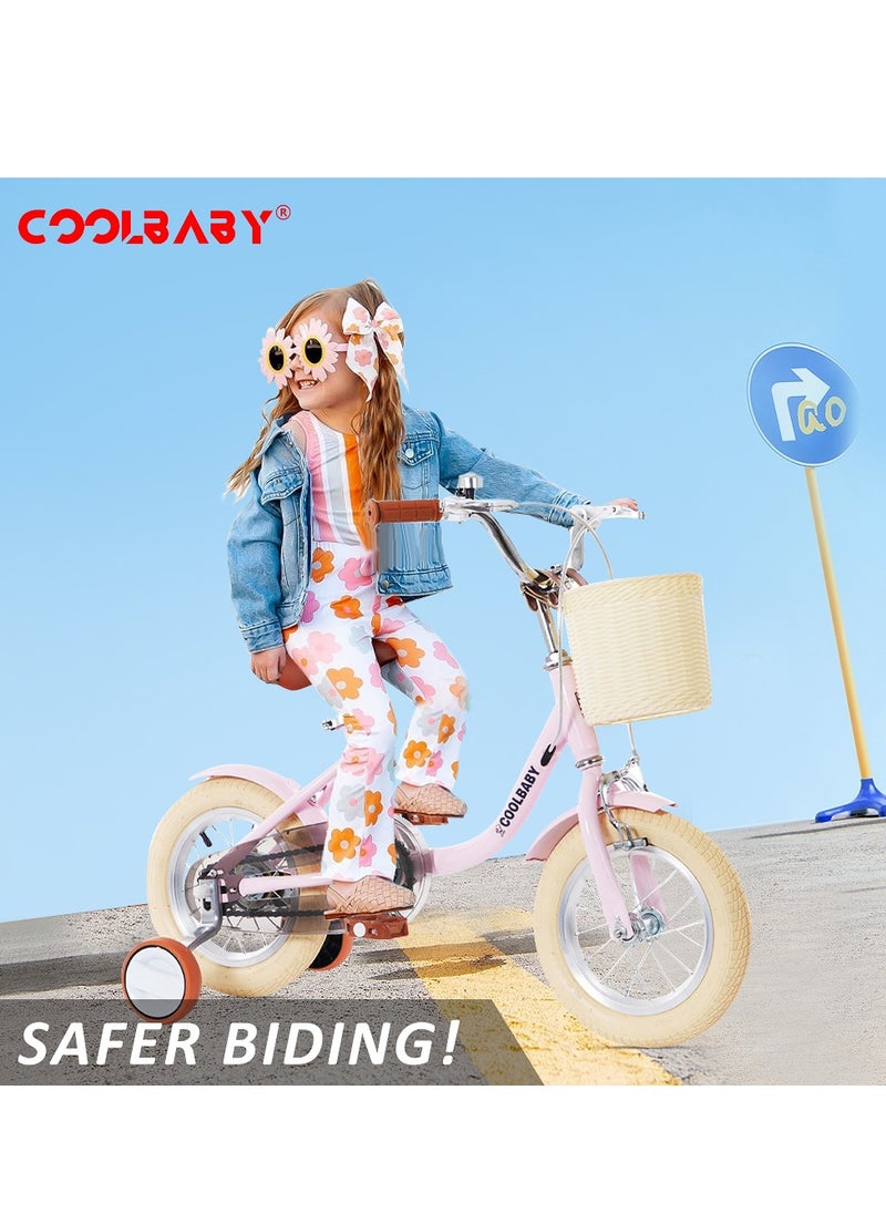 Cool Baby COOLBABY Princess children's bicycles are suitable for children aged 2-5. Children's bicycles with adjustable height with storage baskets and auxiliary wheels are the best gifts for children.Pink  - Image 4
