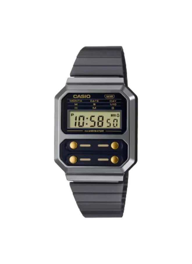 CASIO Men's Digital Display Watch With Black Stainless Steel Strap - A100WEGG-1A2DF
