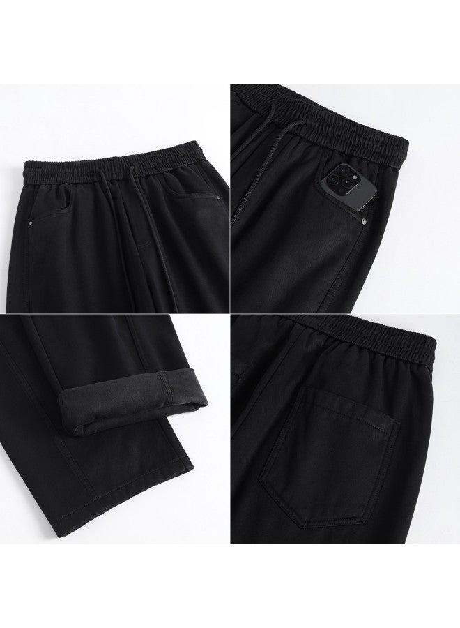 Fapai Lyocell & Cotton] Winter Fashion Wide-leg Casual Pants Loose Denim-inspired Trendy Straight-leg Scimitar Pants - Image 4