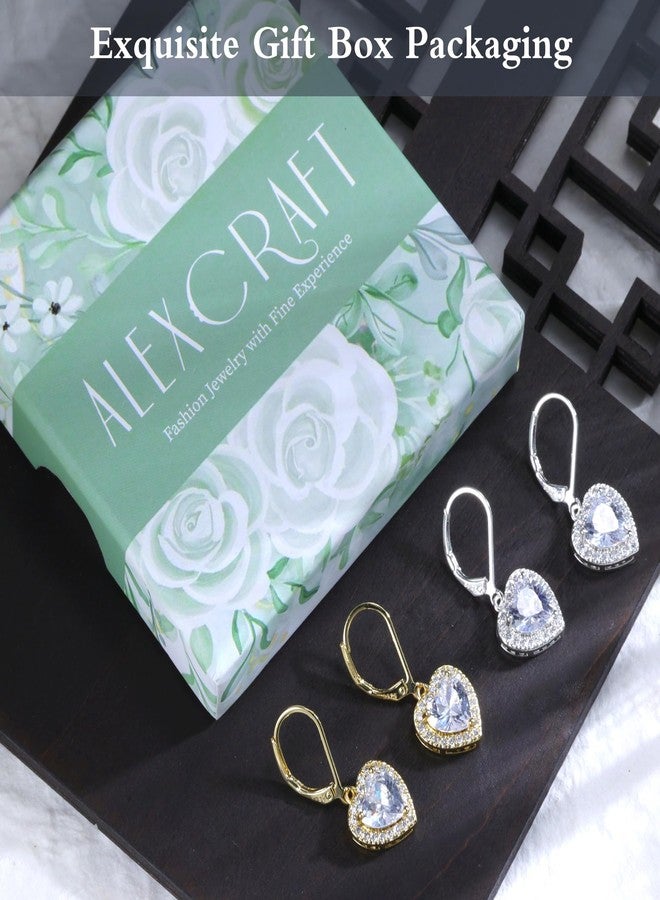 أليكس كرافت أقراط متدلية على شكل قلب من الفضة الإسترليني عيار 925، أقراط متدلية من ALEXCRAFT للنساء العصريات، أقراط بمشبك خلفي مرصعة بقلوب من الزركونيا المكعبة، مضادة للحساسية، هدية مثالية لعيد الحب - Image 2