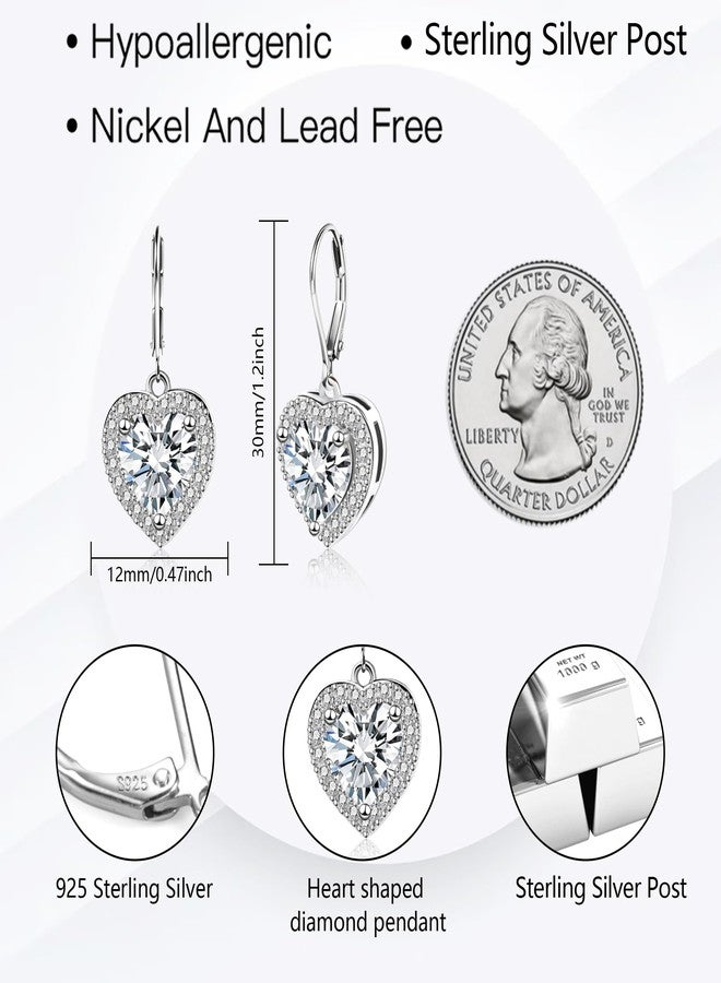 أليكس كرافت أقراط متدلية على شكل قلب من الفضة الإسترليني عيار 925، أقراط متدلية من ALEXCRAFT للنساء العصريات، أقراط بمشبك خلفي مرصعة بقلوب من الزركونيا المكعبة، مضادة للحساسية، هدية مثالية لعيد الحب - Image 3