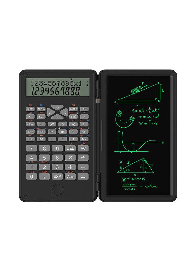 Generic - Scientific Calculator with Erasable Writing Board 240 Functions 2 Line LCD Display Foldable Financial Math Calculator School Supplies for Middle High School College Students Black - Image 1