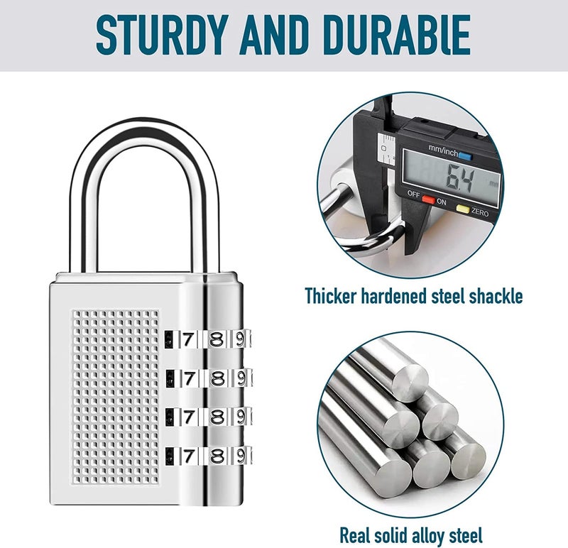PUTHAK UNEQUETREND PUTHAK Combination Resettable Padlock - 4 Digit Combination Lock for Gym, Sports, School, Employee Locker, Outdoor, Fence, Hasp and Storage (1P, Silver) - Image 4