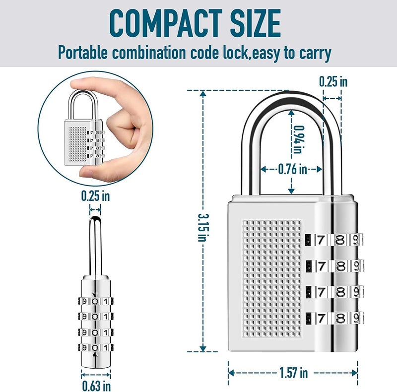 PUTHAK UNEQUETREND PUTHAK Combination Resettable Padlock - 4 Digit Combination Lock for Gym, Sports, School, Employee Locker, Outdoor, Fence, Hasp and Storage (1P, Silver) - Image 5
