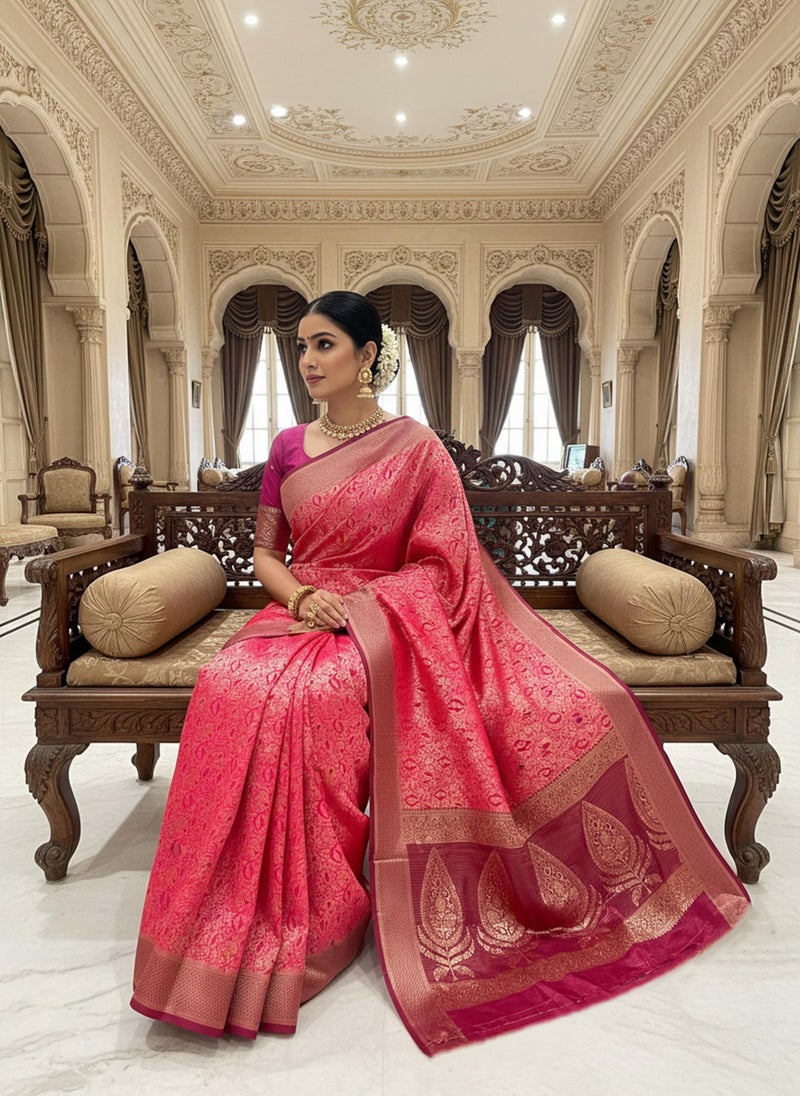 Glory Sarees Women’s Pure Soft Silk Kanjivaram Saree Banarasi Style With Blouse Piece (STARLOOK105_Pink) - Image 4