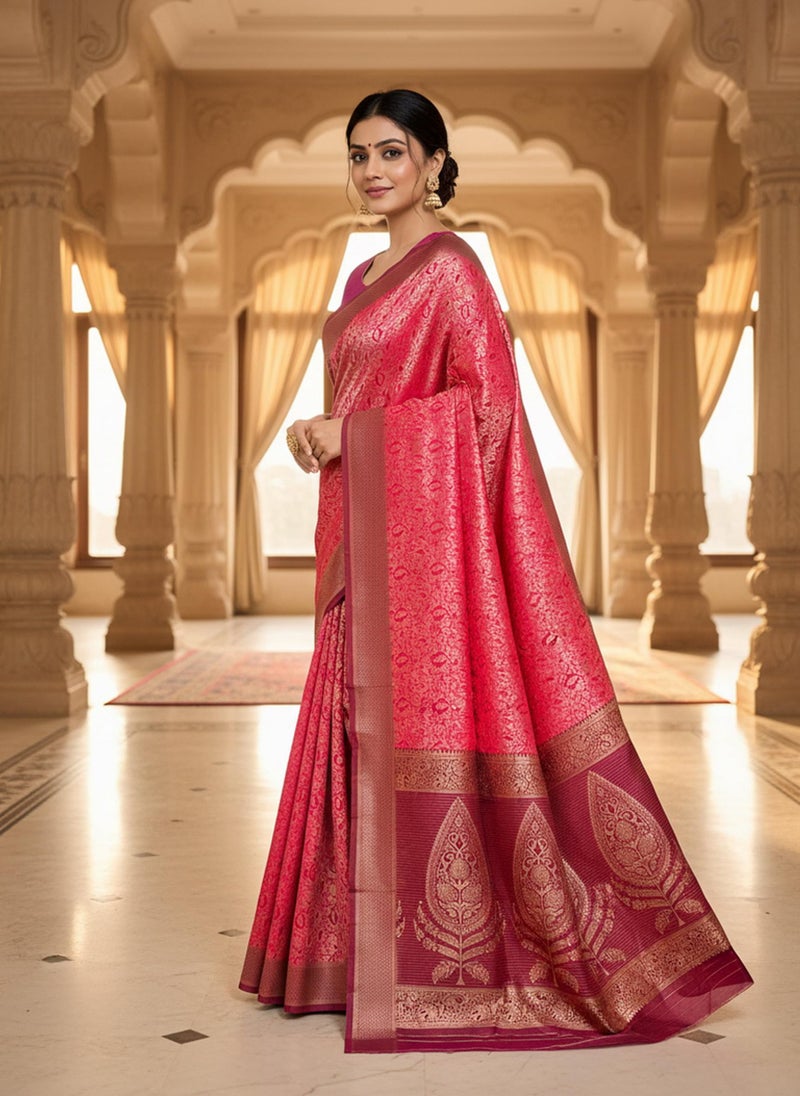 Glory Sarees Women’s Pure Soft Silk Kanjivaram Saree Banarasi Style With Blouse Piece (STARLOOK105_Pink) - Image 2
